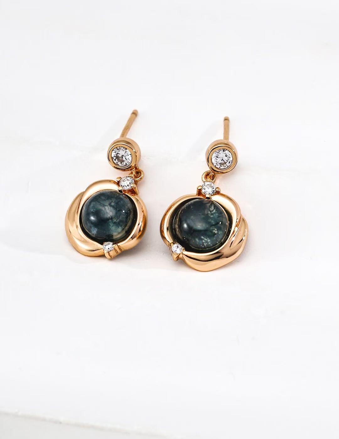 Pendientes Vintage de Plata de Ley 925 con Agata y Circonitas