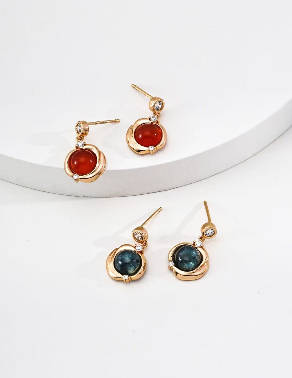 Pendientes Vintage de Plata de Ley 925 con Agata y Circonitas