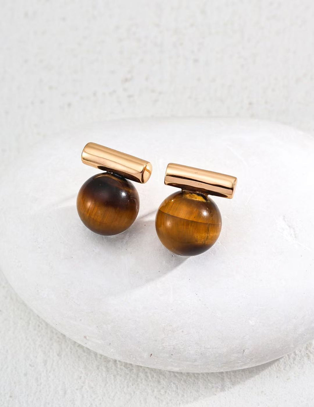 Pendientes Minimalistas   - Plata S925, Ojo de Tigre y Ágata Negra