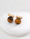 Pendientes Minimalistas   - Plata S925, Ojo de Tigre y Ágata Negra
