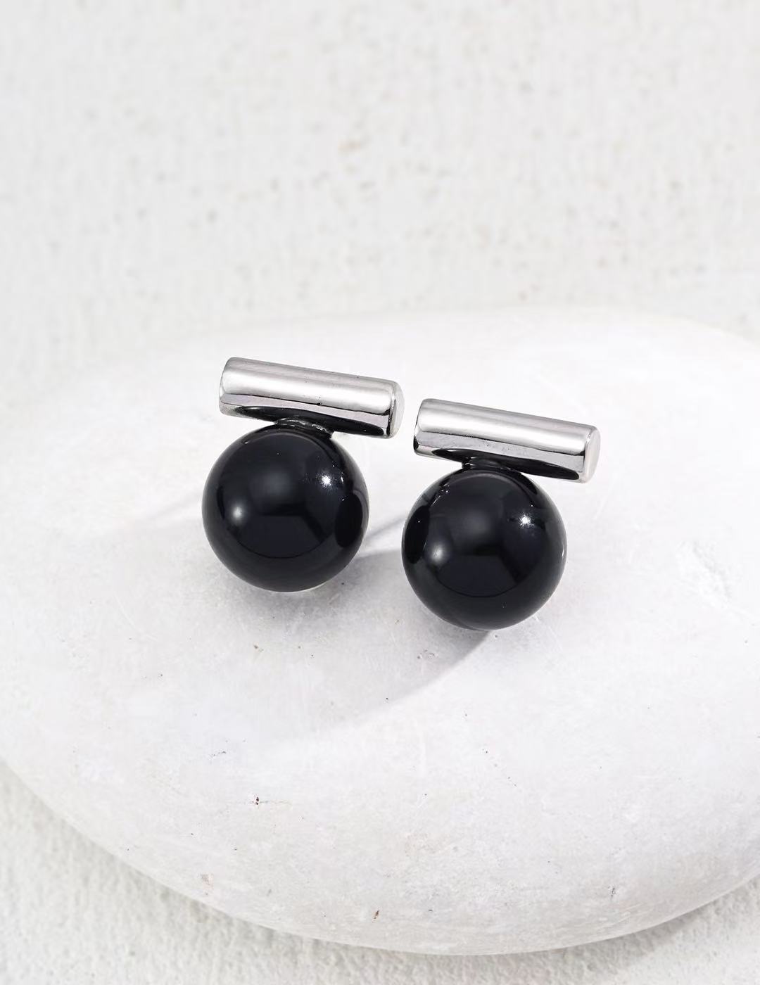 Pendientes Minimalistas   - Plata S925, Ojo de Tigre y Ágata Negra