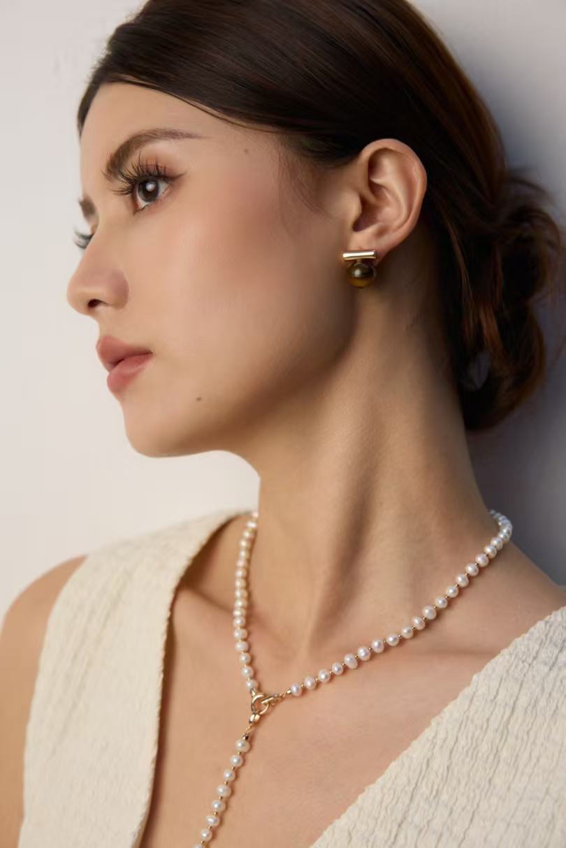 Pendientes Minimalistas   - Plata S925, Ojo de Tigre y Ágata Negra