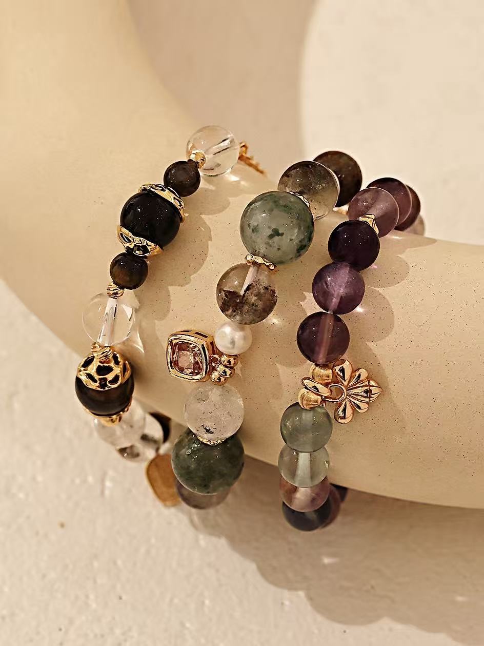 Pulsera de Plata de Ley 925 con Perlas Naturales y Cuarzo Fantasma