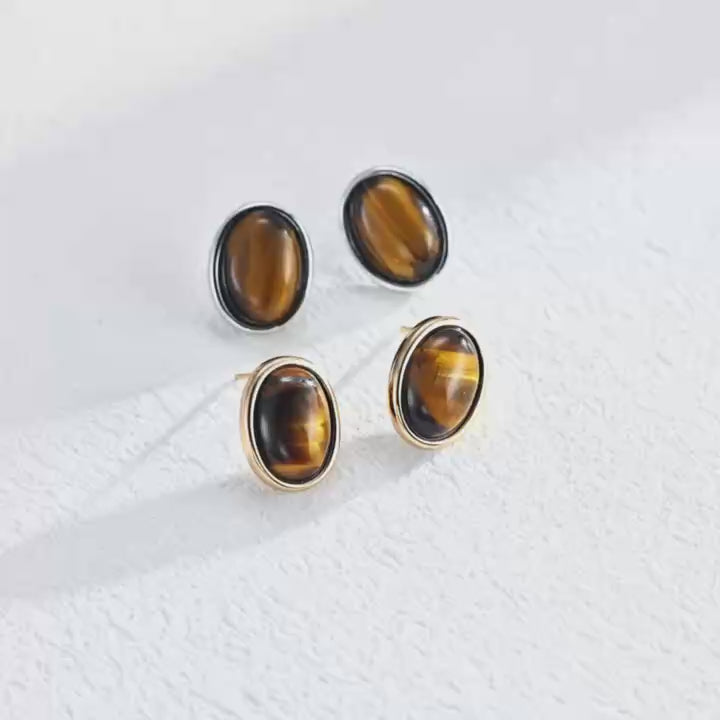 Pendientes Ojo de Tigre Natural | Plata de Ley 925 ✨